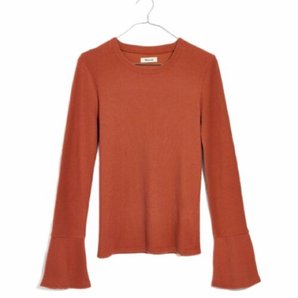 Madewell bell sleeve orange ribbed sweater